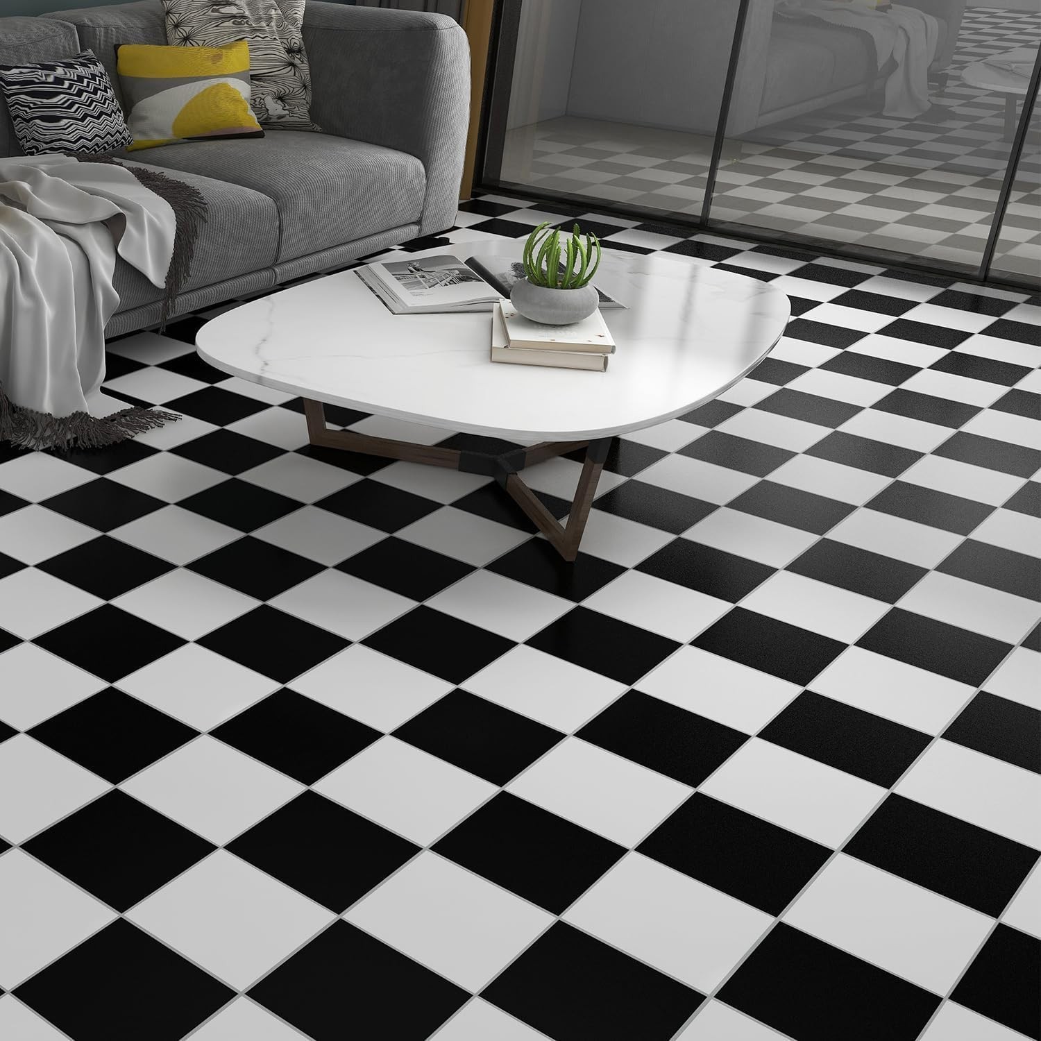 20Sq.Ft Black and White Marble Peel and Stick Vinyl Floor Tiles,20 Tiles – 12…