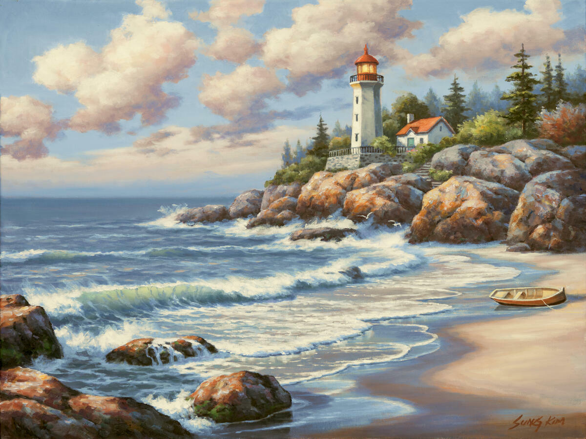 Ceramic Tile Mural Kitchen Backsplash – Kims Lighthouse-Ocean Sea Nautical Art