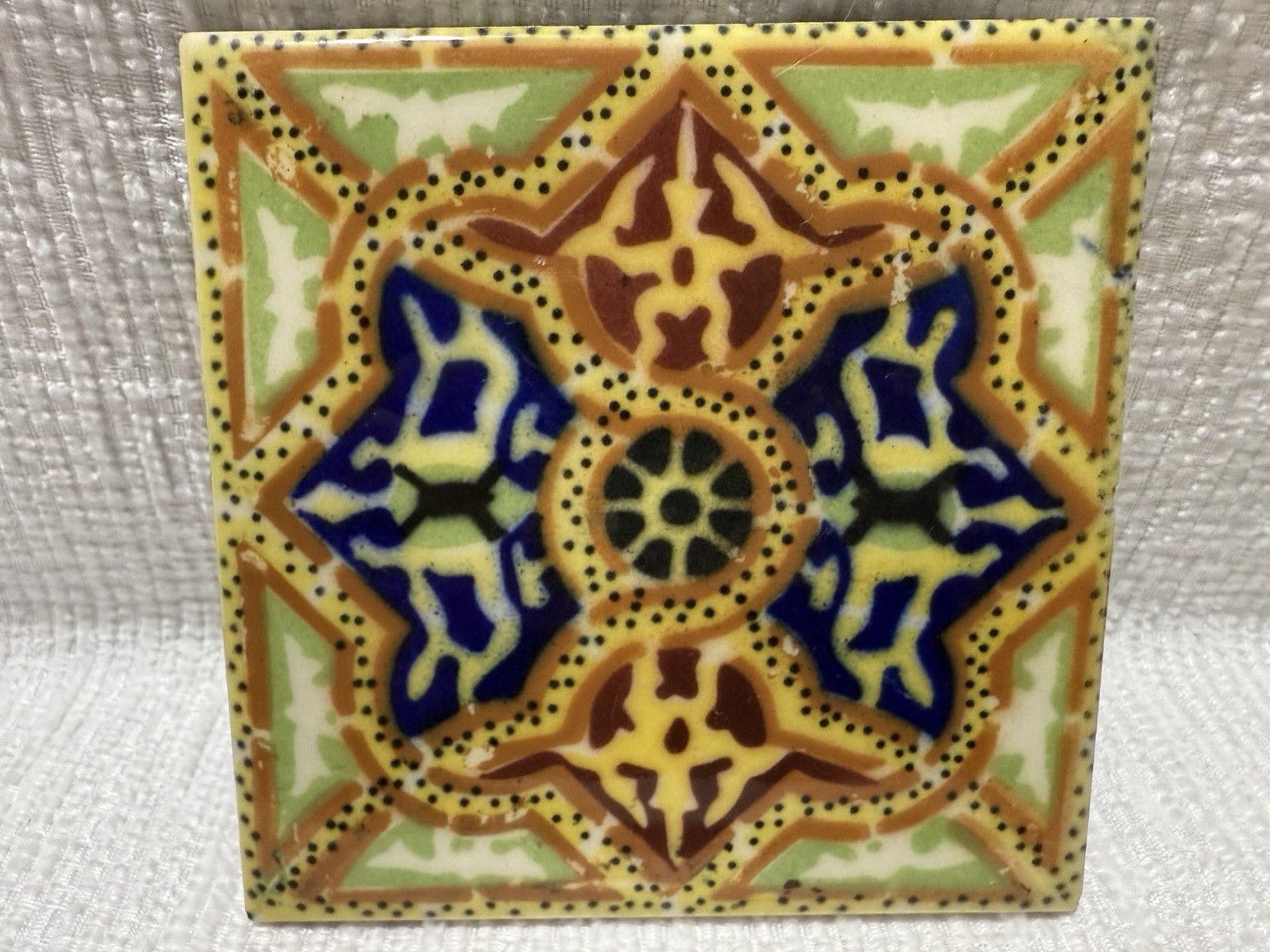 (2)Beautiful Ideal Standard-MEX.-Blue/Maroon 8 Sided Star -4.25” Ceramic Tiles