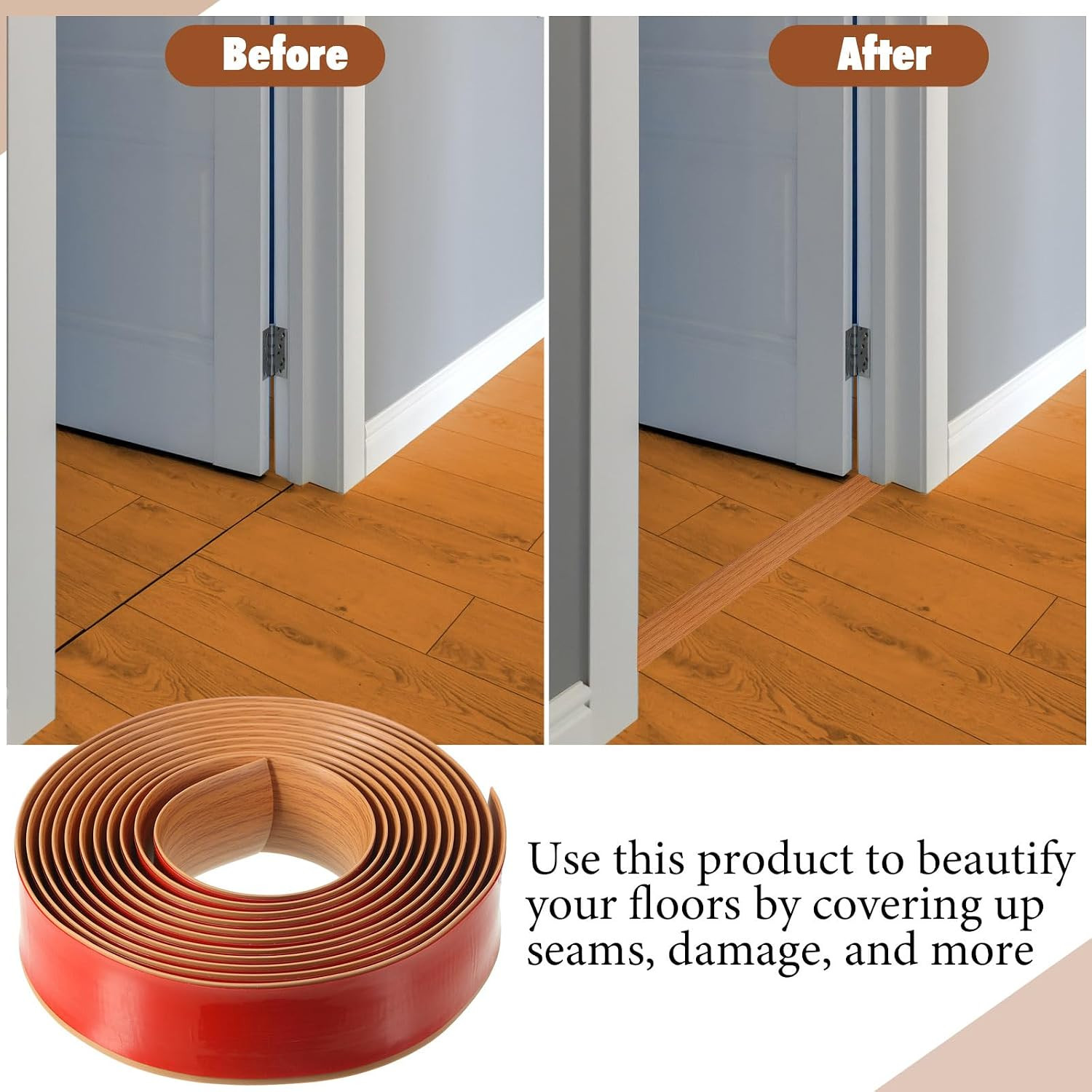 Pangda 12 Ft / 6 Ft Vinyl Floor Transition Strip 1.57″ Wide Self Adhesive Thresh