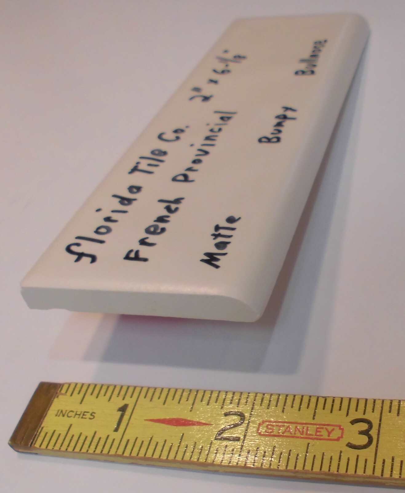 1 pc. French Provincial – very light tan: Bullnose Ceramic Tile by Florida Co.