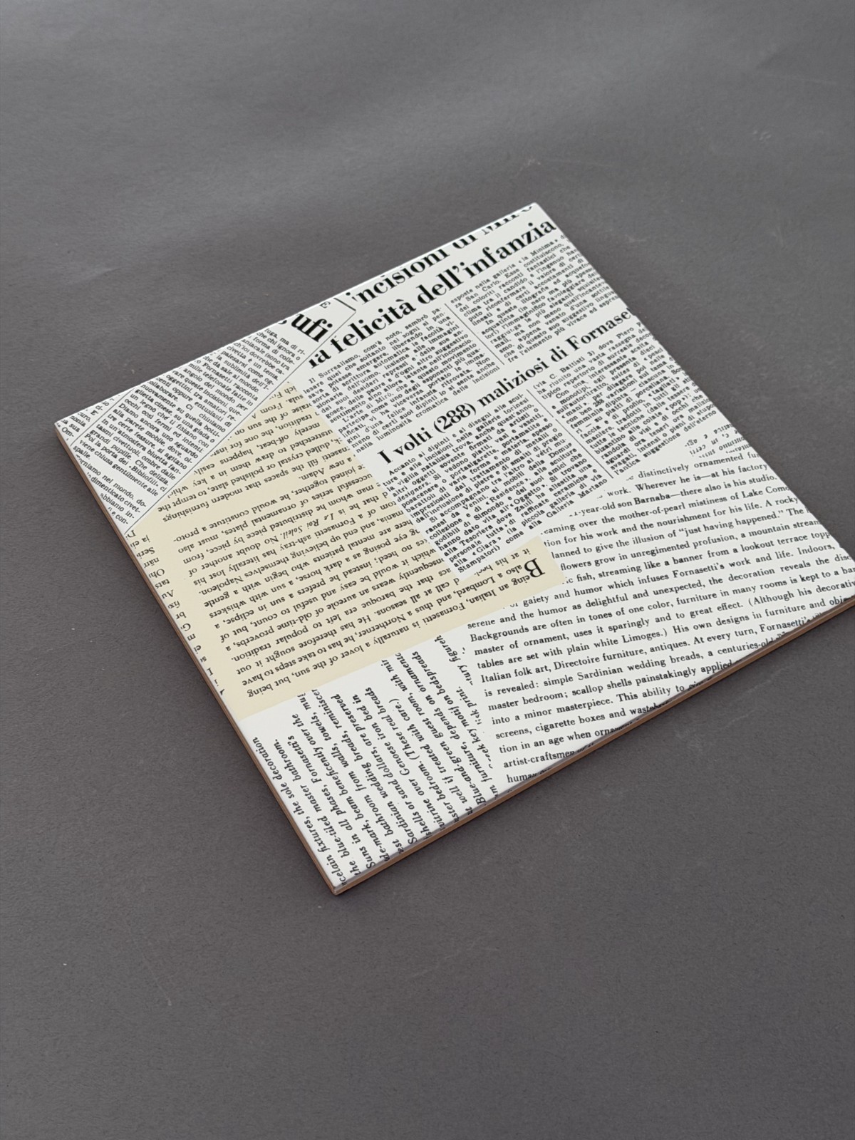 Fornasetti Newspaper & Butterfly Tile Pair 8×8 – Ceramica Bardelli Italy