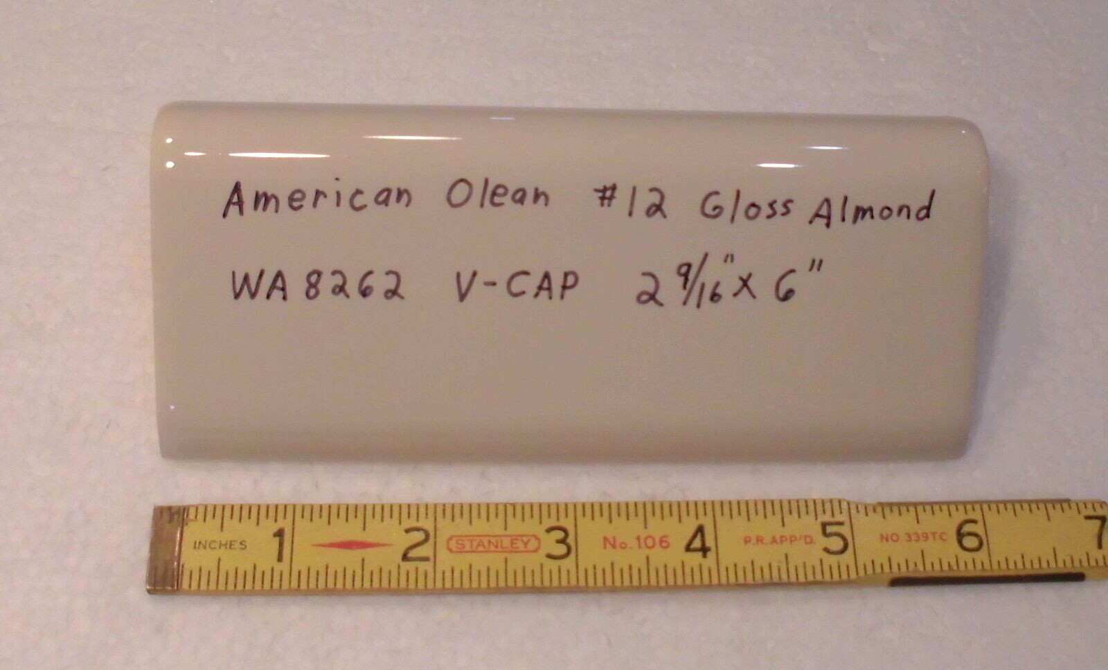 1 pc. Almond: V Cap Ceramic Trim Tile: Counter-Top Edging, American Olean #12