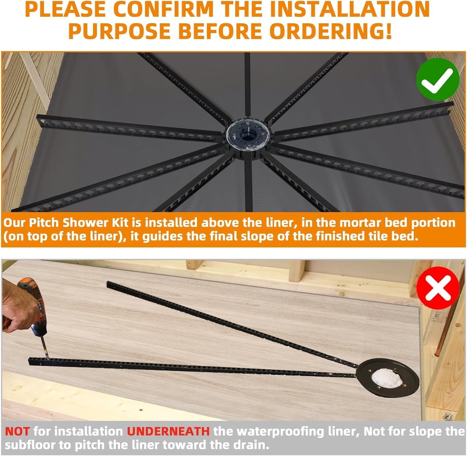 Shower Pitch Kit for Quick Install Sloped Pan Slope Kit for Floor Mortar Bed