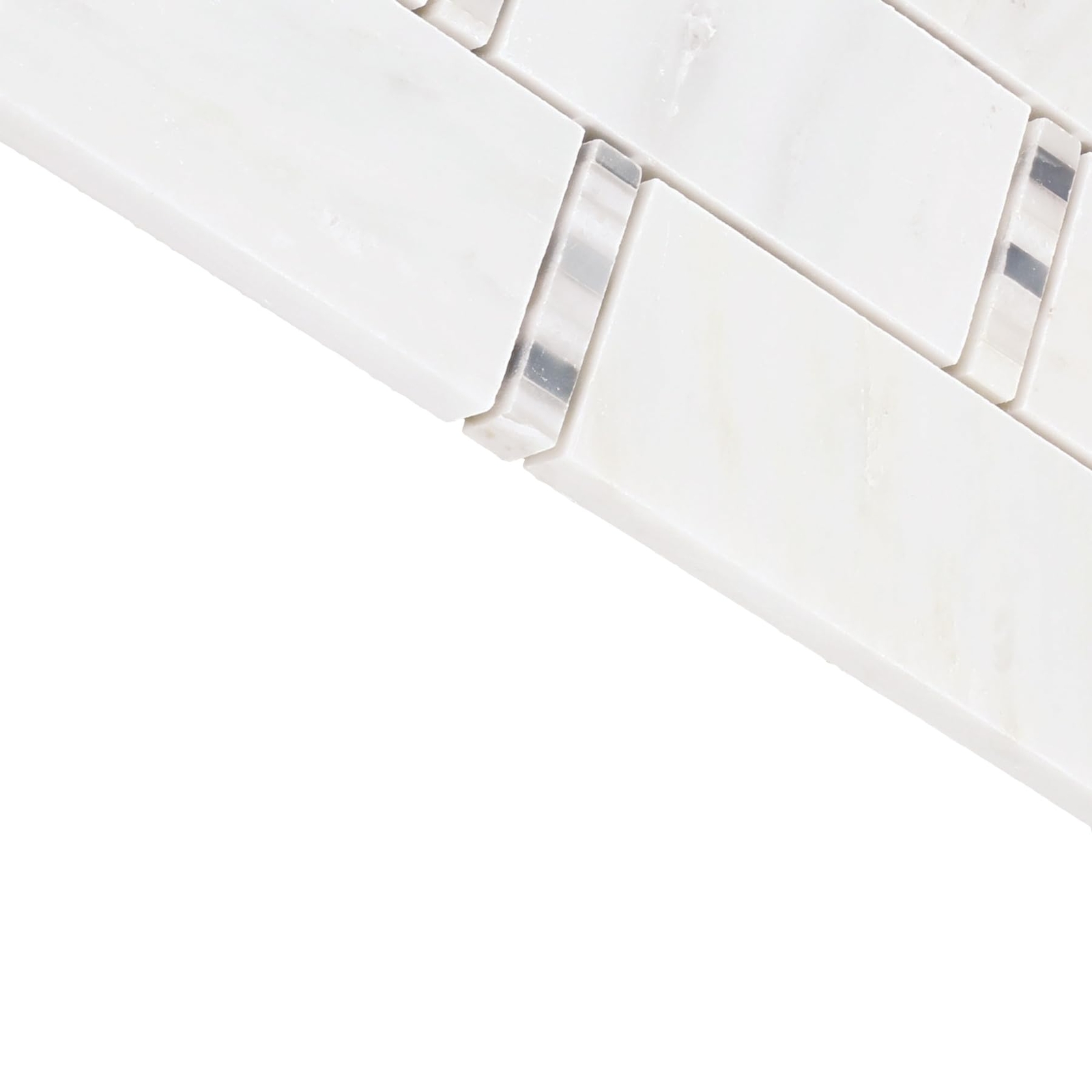 TileHQ Random Linear Mosaic in First Snow Elegance with Polished Finish