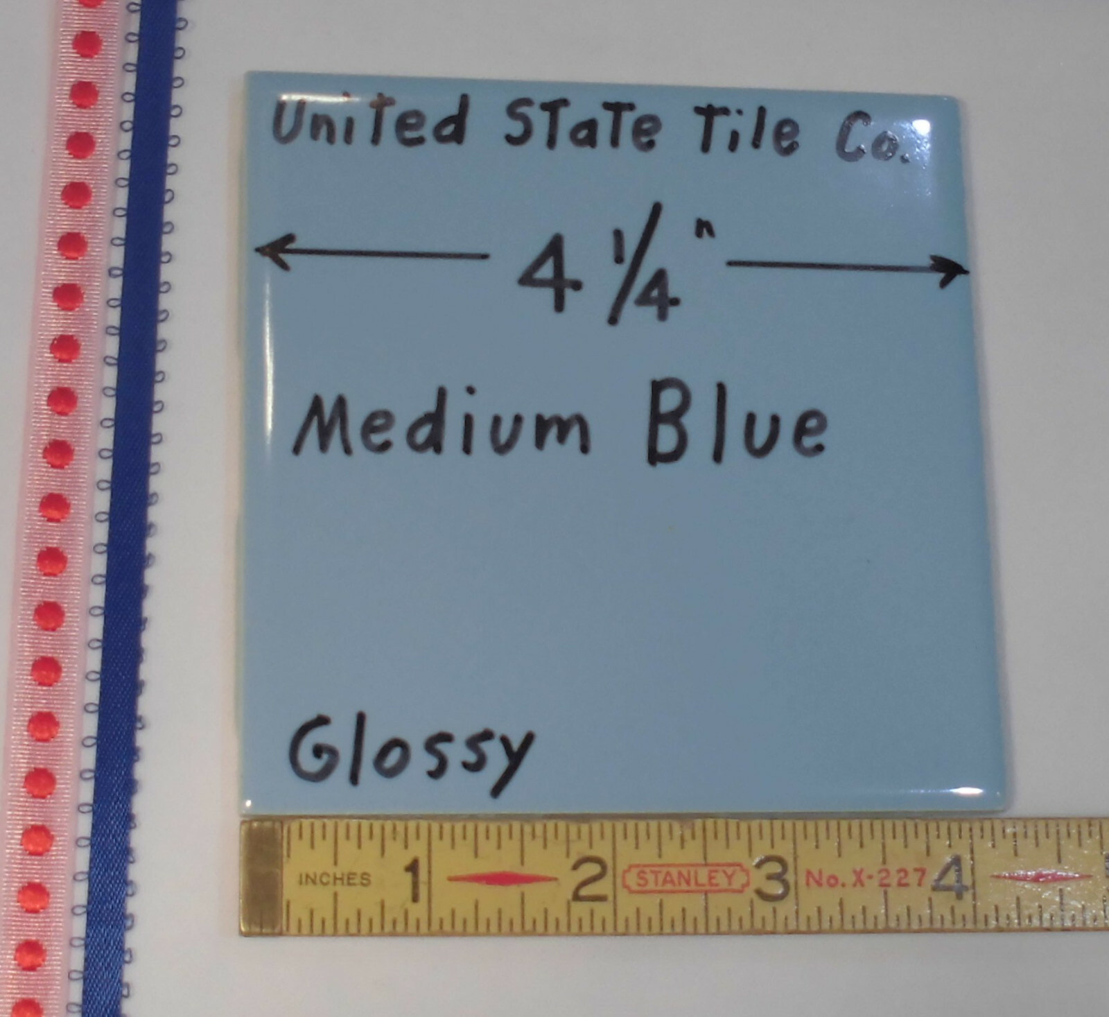 1 pc. Medium Blue 4-1/4″ Glossy Ceramic Tile; United States Tile Co. Made 1990’s