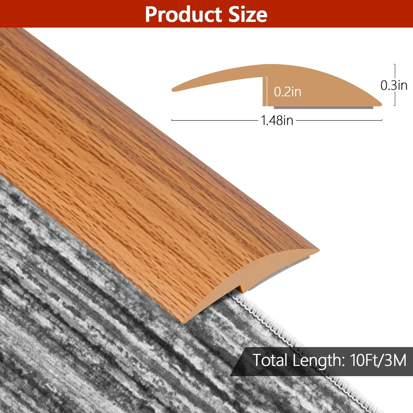 10Ft Carpet to Tile Floor Transition Strip Self Adhesive PVC Threshold Edging