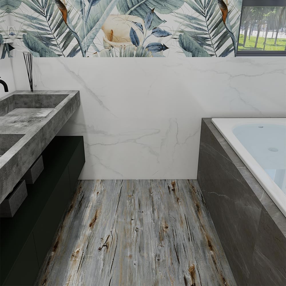 Wood Grain Peel and Stick Floor Tiles – 11.8” Width, Full Roll Length of 118″…