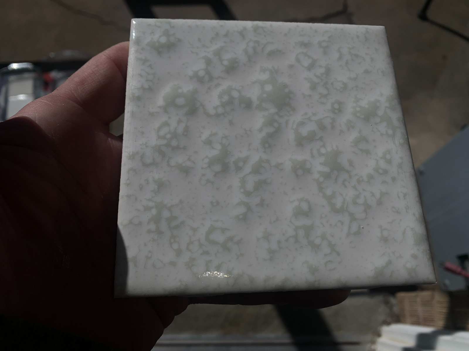Dal Tile Mayan Pale Green Avocado? on White Bumpy Splatter 4-1/4 x 4-1/4