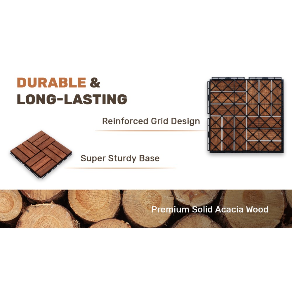 30pcs Acacia Wood Deck Tile Interlocking Flooring Pavers Tiles Outdoor Patio