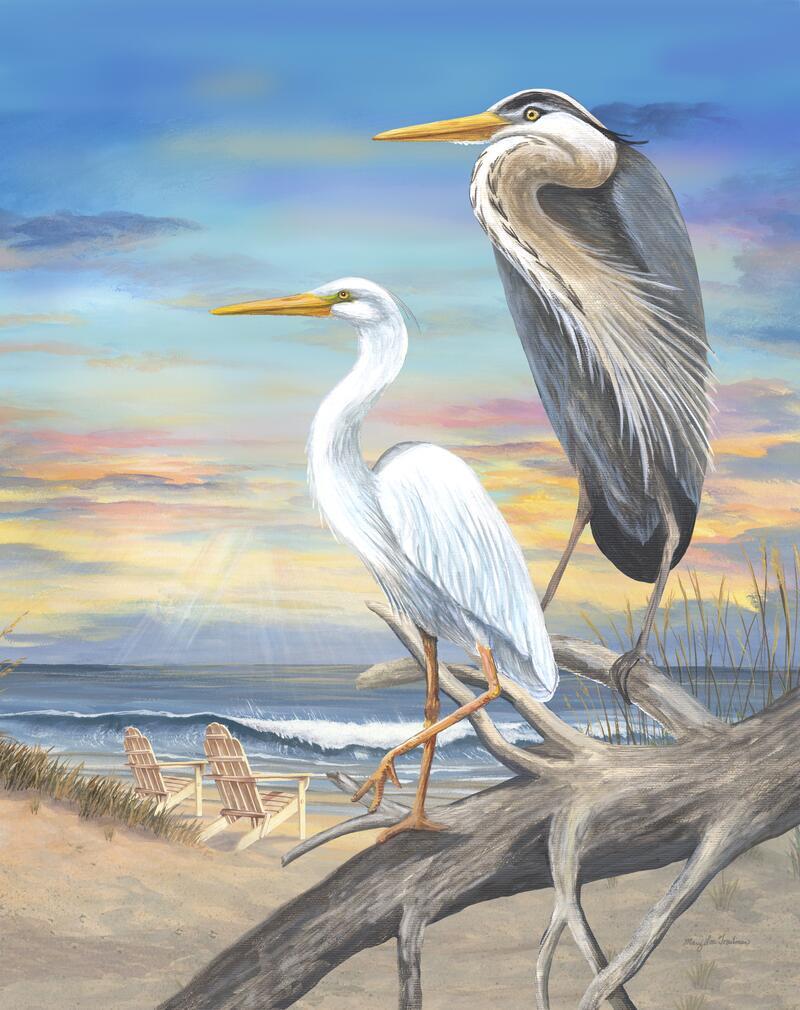 Ceramic Tile Mural Kitchen Backsplash – Coastal Herons-Birds Wildlife Animal Art