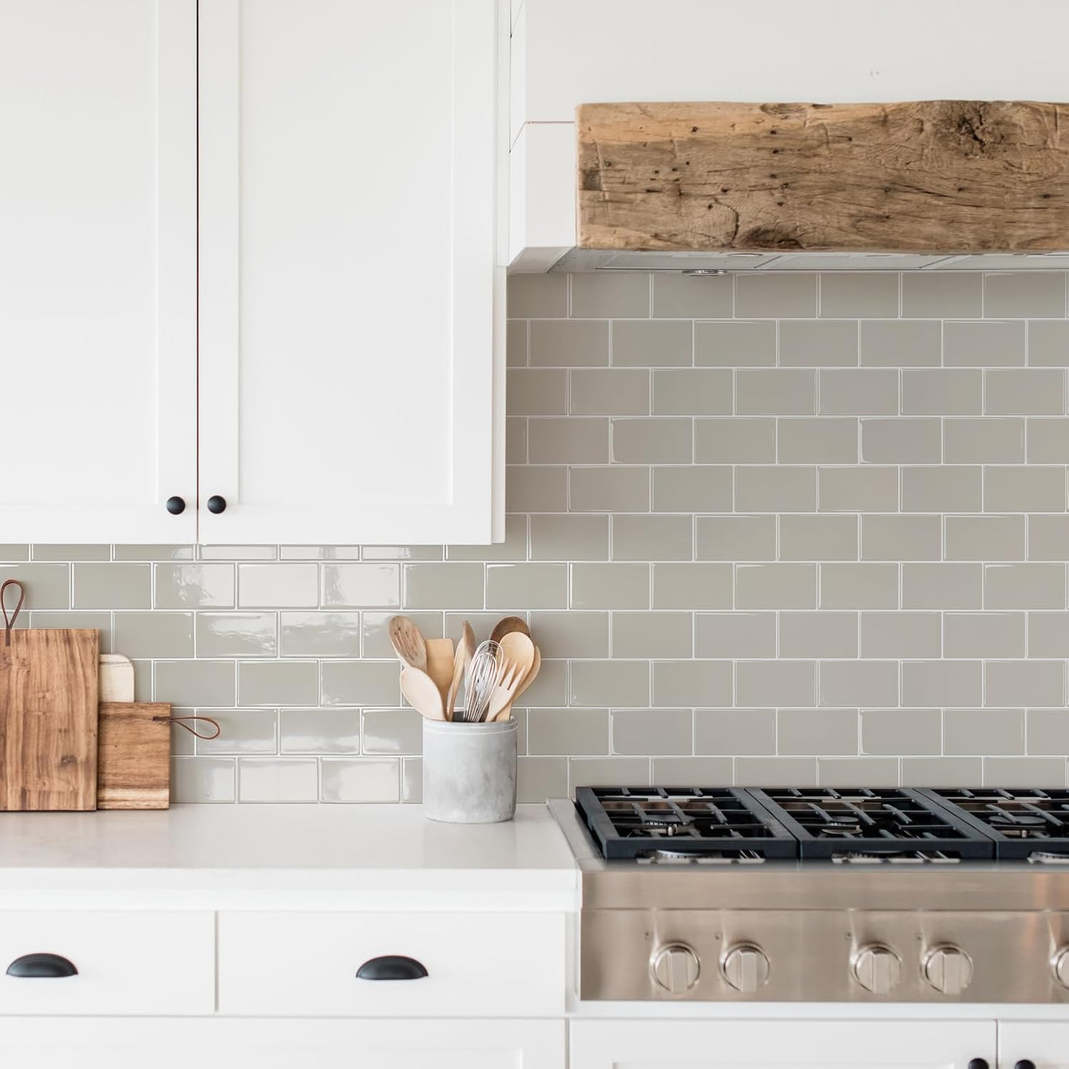 Light Gray Beige Subway Tile Peel and Stick Backsplash – 10 Sheets, 12″x12