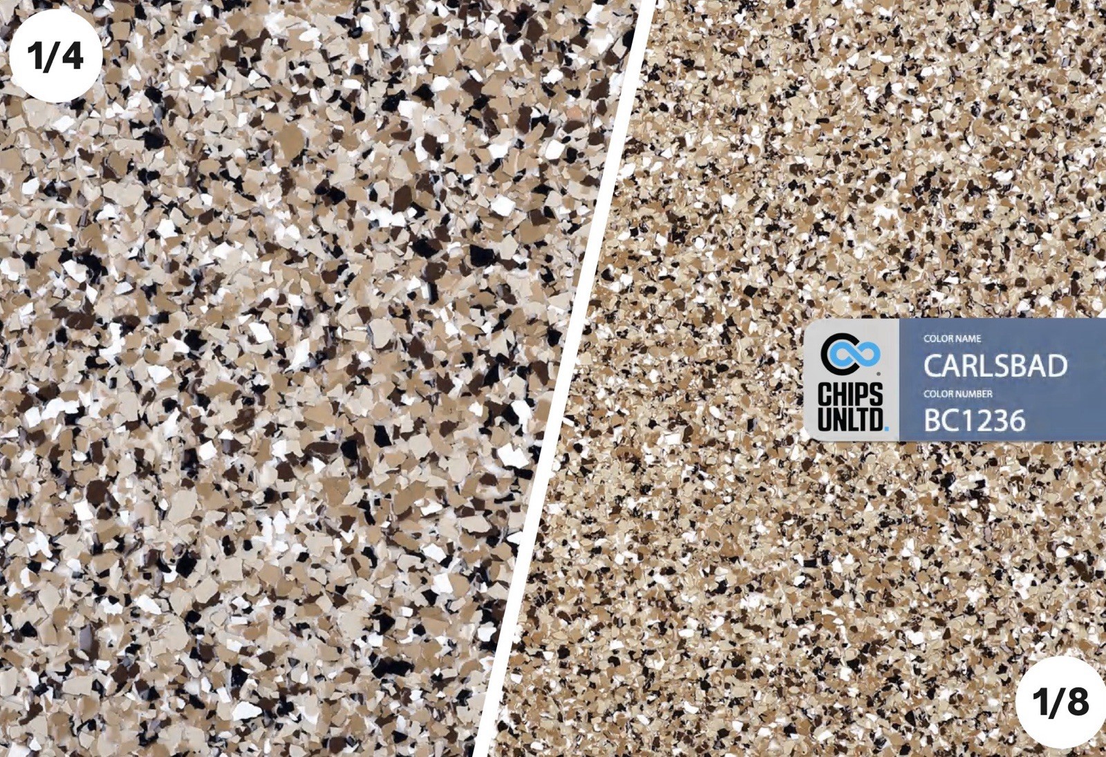 CHIPS FLAKES FOR EPOXY FLOORS OBISPO MIX 1/4” 40 Lb Cs