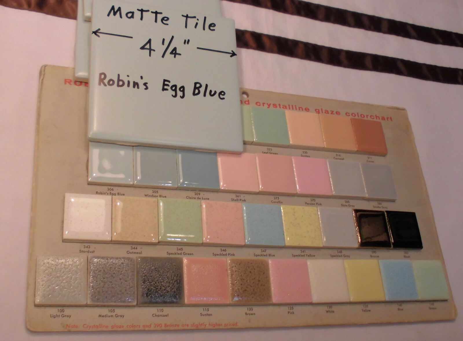 1 pc. *Robin’s Egg Blue* 4-1/4″ Matte Ceramic Tiles: New Old Stock