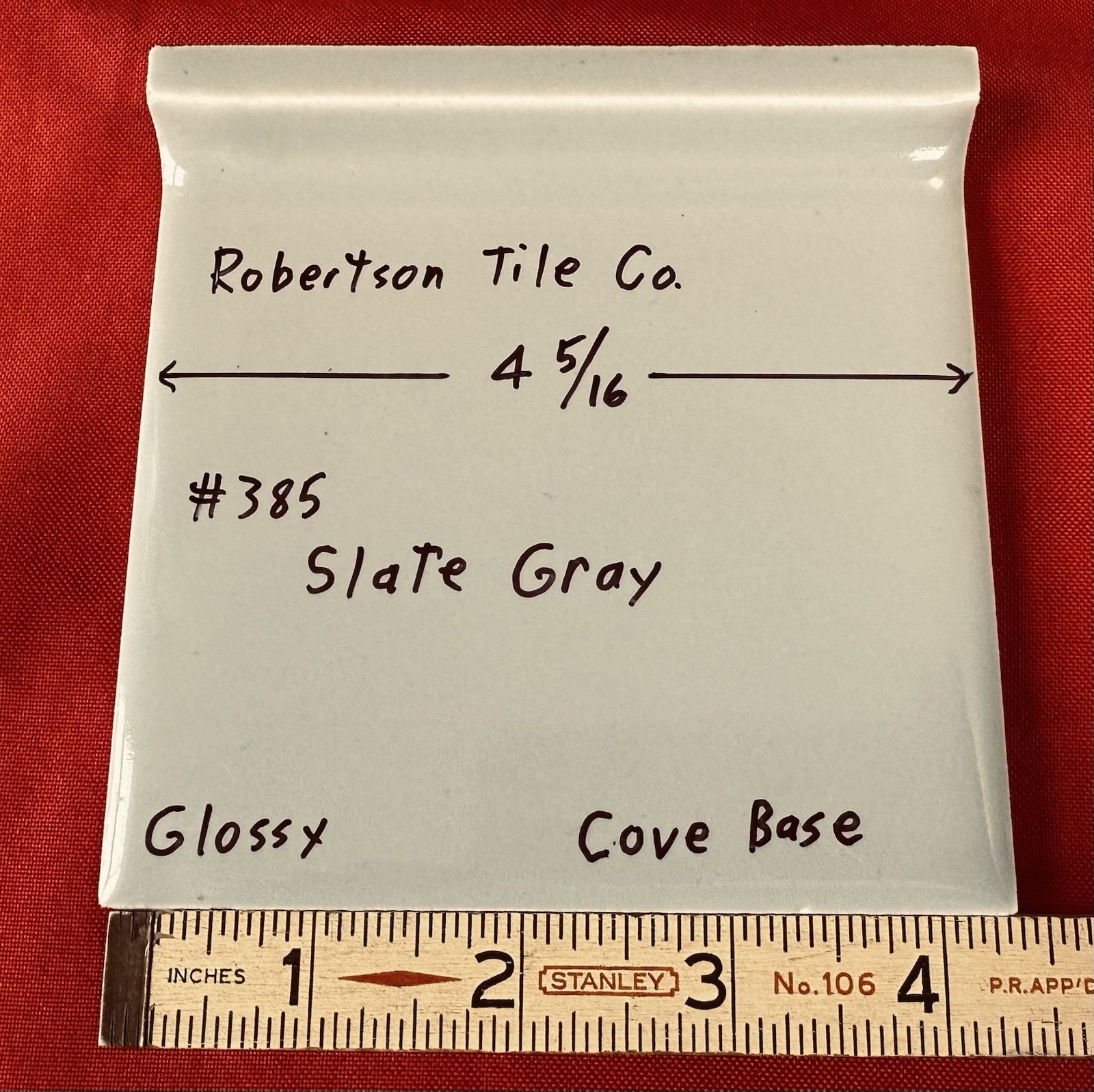 1 pc. Slate Gray: 4-5/16″ Glossy Ceramic Cove-Base Tile by Robertson Co. #385