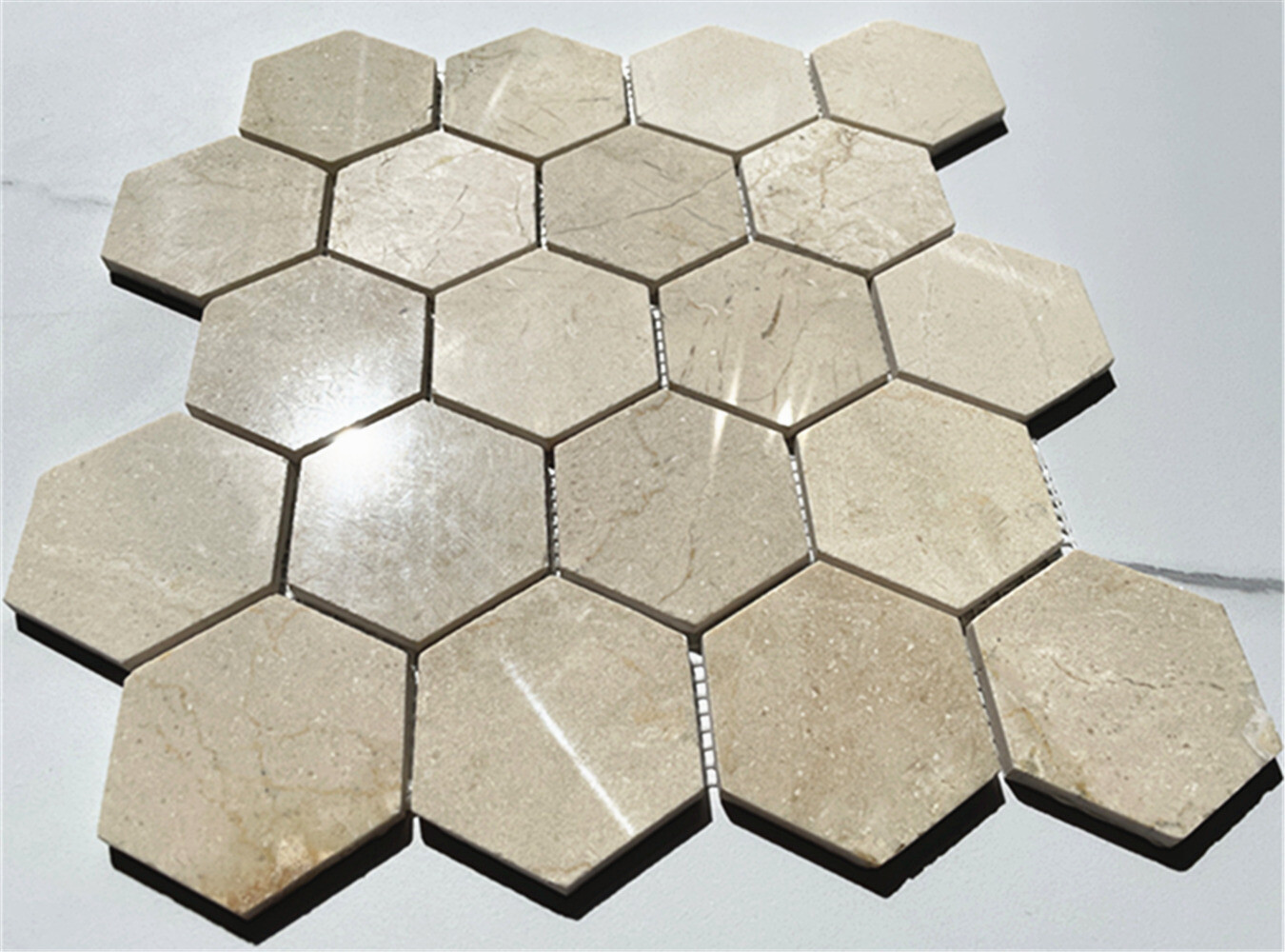 M33XP Crema Marfil Marble 3 inch Hexagon Mosaic Tile Polished