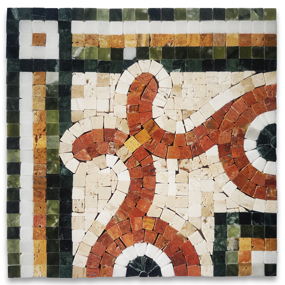B0113CP Coral Seagrass 8.3×8.3 Marble Mosaic Border Corner Tile Polished