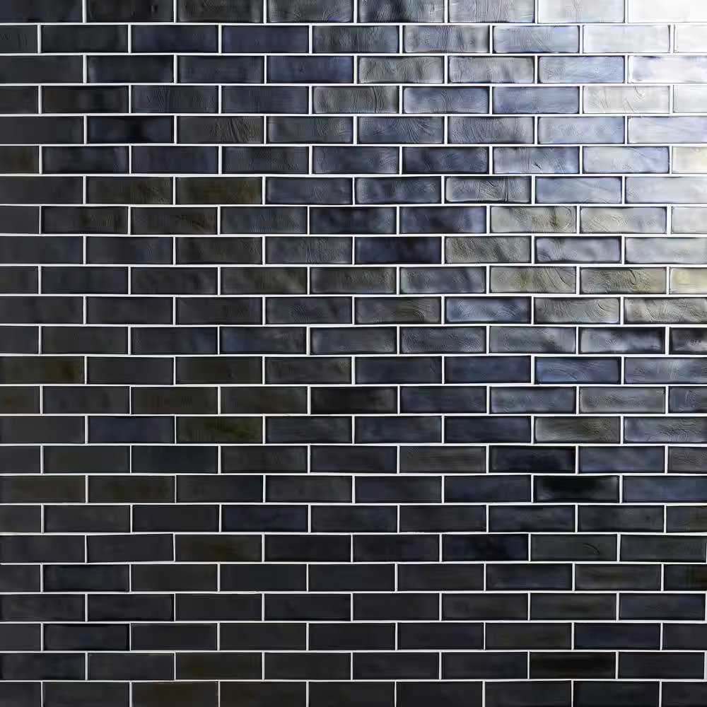 Glamor Iridescent Night Black 11.81 In. X 11.81 In. Polished Glass Wall Mosaic T