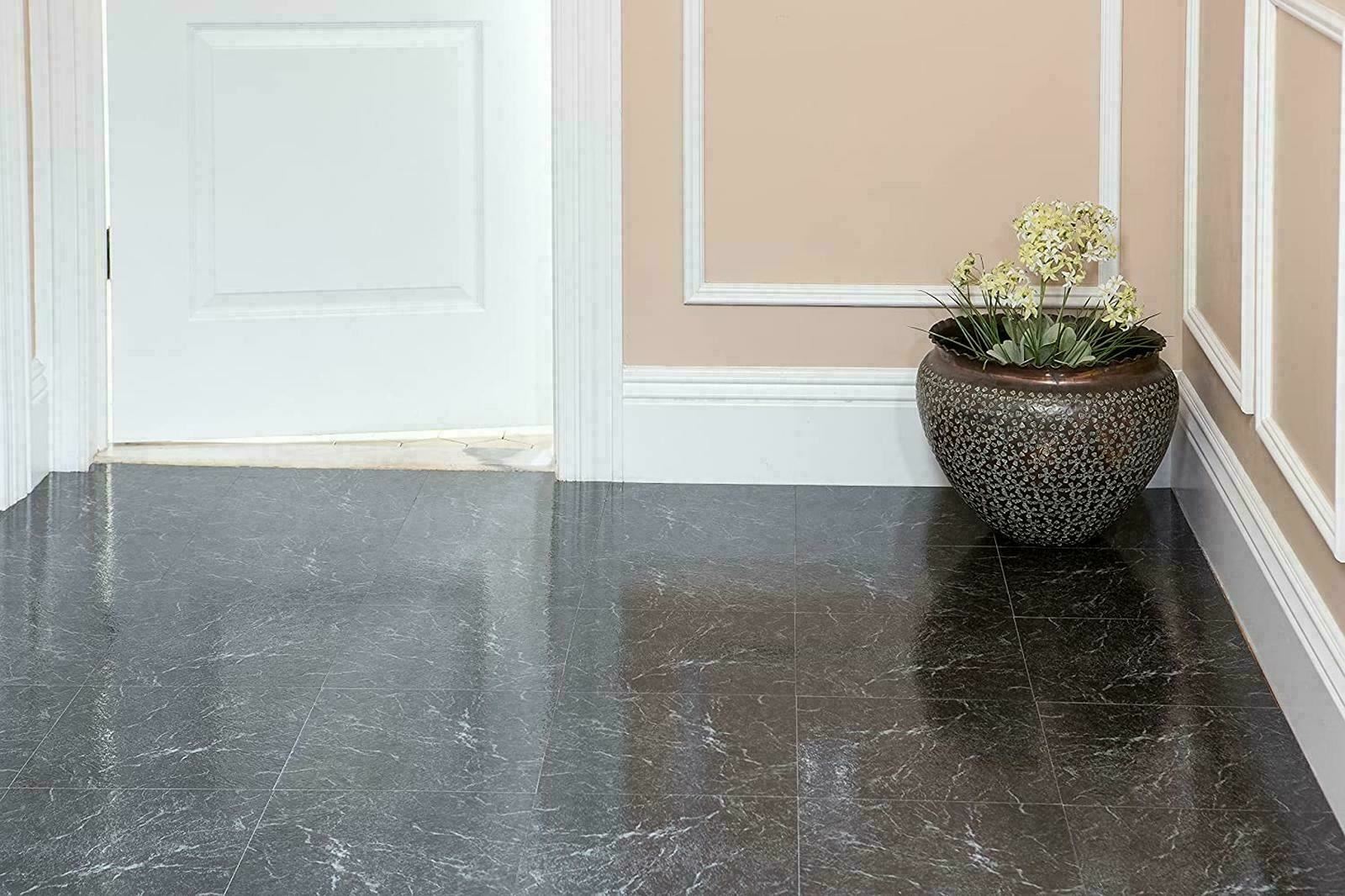 Marble Black Vinyl Floor Tiles Peel & Stick Self Adhesive 20 Pack Flooring 12×12