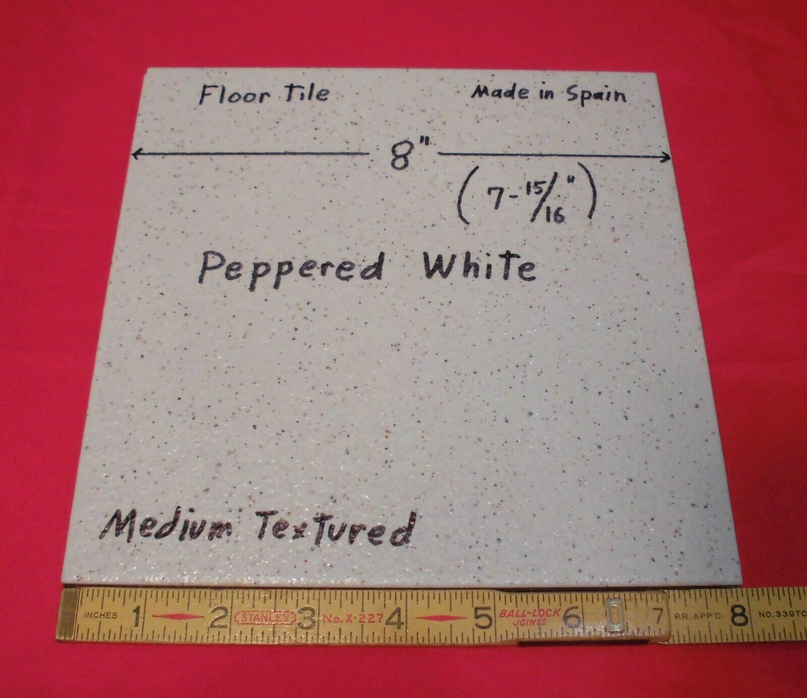 1 pc. “White – Peppered” Ceramic Floor Tile: 8″ X 8″ Textured, made in Spain