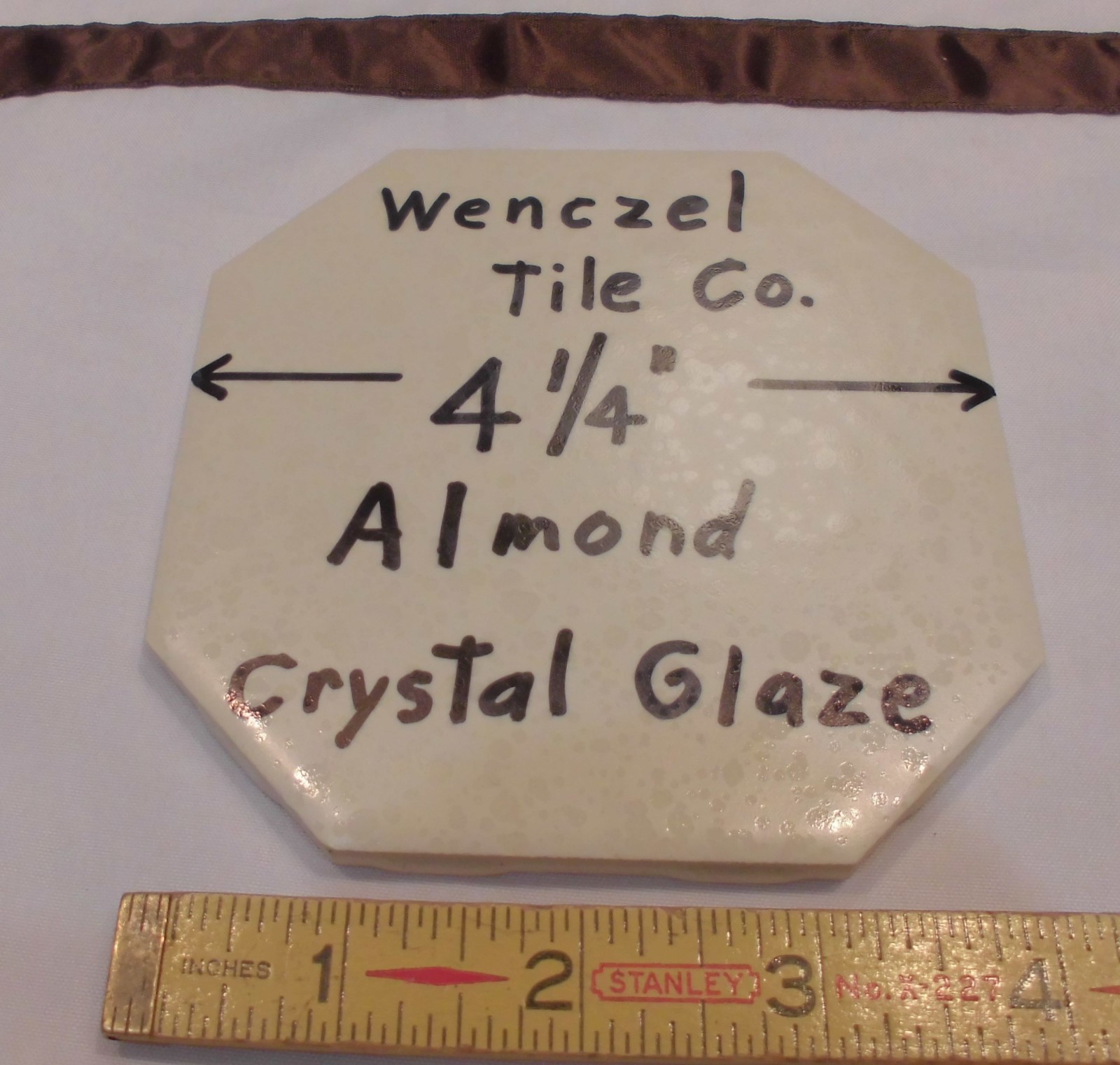1 pc. Octagon 4-1/4″ Almond *Crystal Glazed* Ceramic Tile by Wenczel Tile Co.