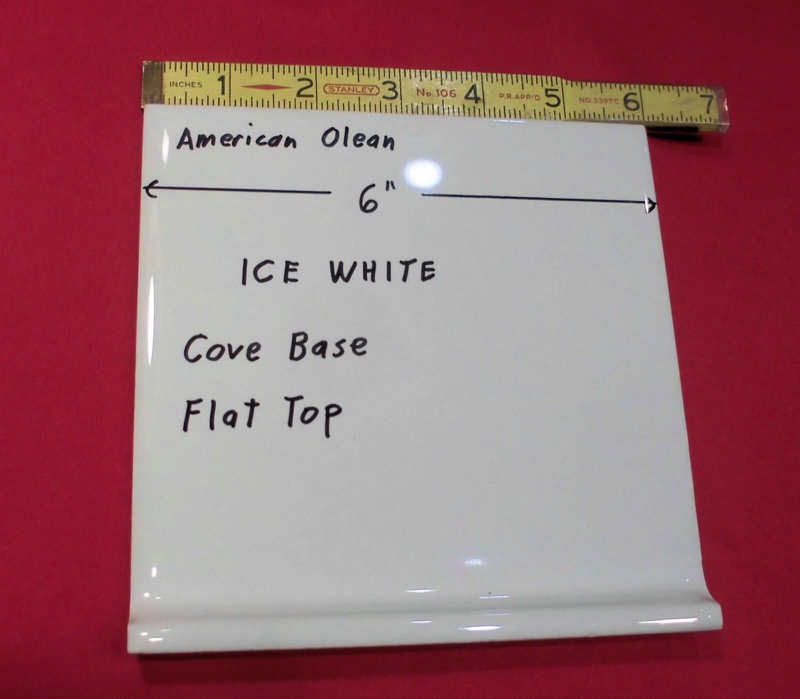 1 pc. Glossy Ice – Arctic White: Flat Top; base/cove Ceramic Tile: 6″ X 6″ NEW