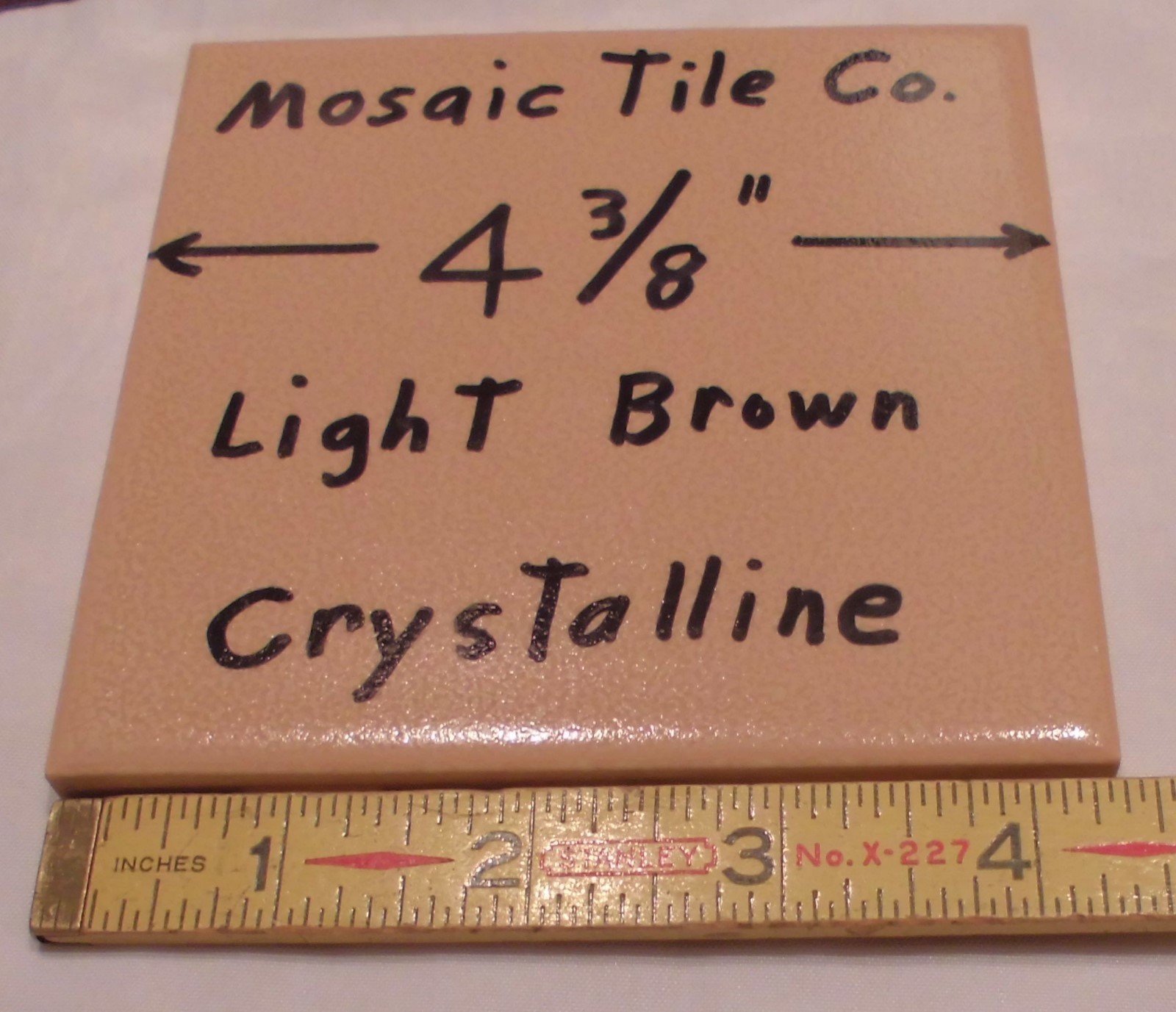 1 pc. *Light Brown* Ceramic Tile by Mosaic Tile Co. 4-3/8″ Crystalline Glazed