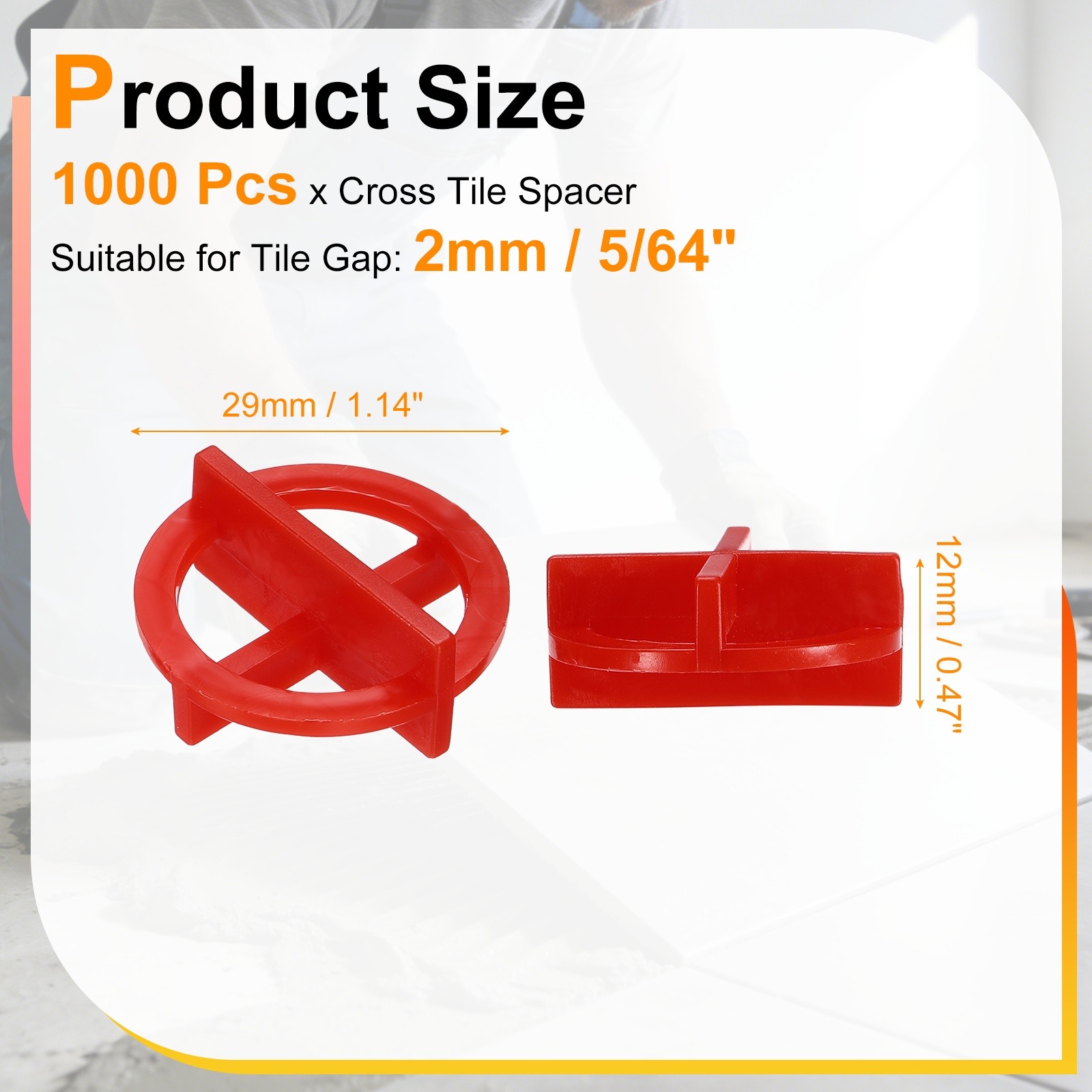 5/64inch (2mm)Cross Removable Tile Spacers, 1000 PCS Plastic Leveling Clips,Red