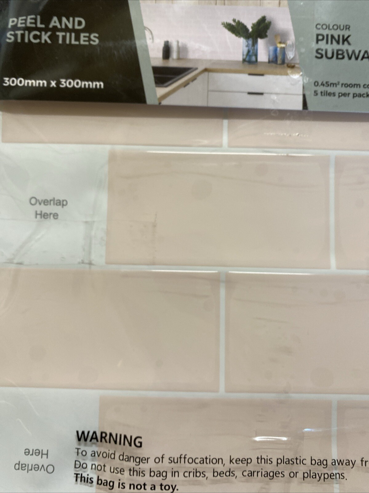 Hanwood Bulk 9 X Pink Subway Tile 300mm X 300mm 0.45m2 Peel And Stick Tiles New
