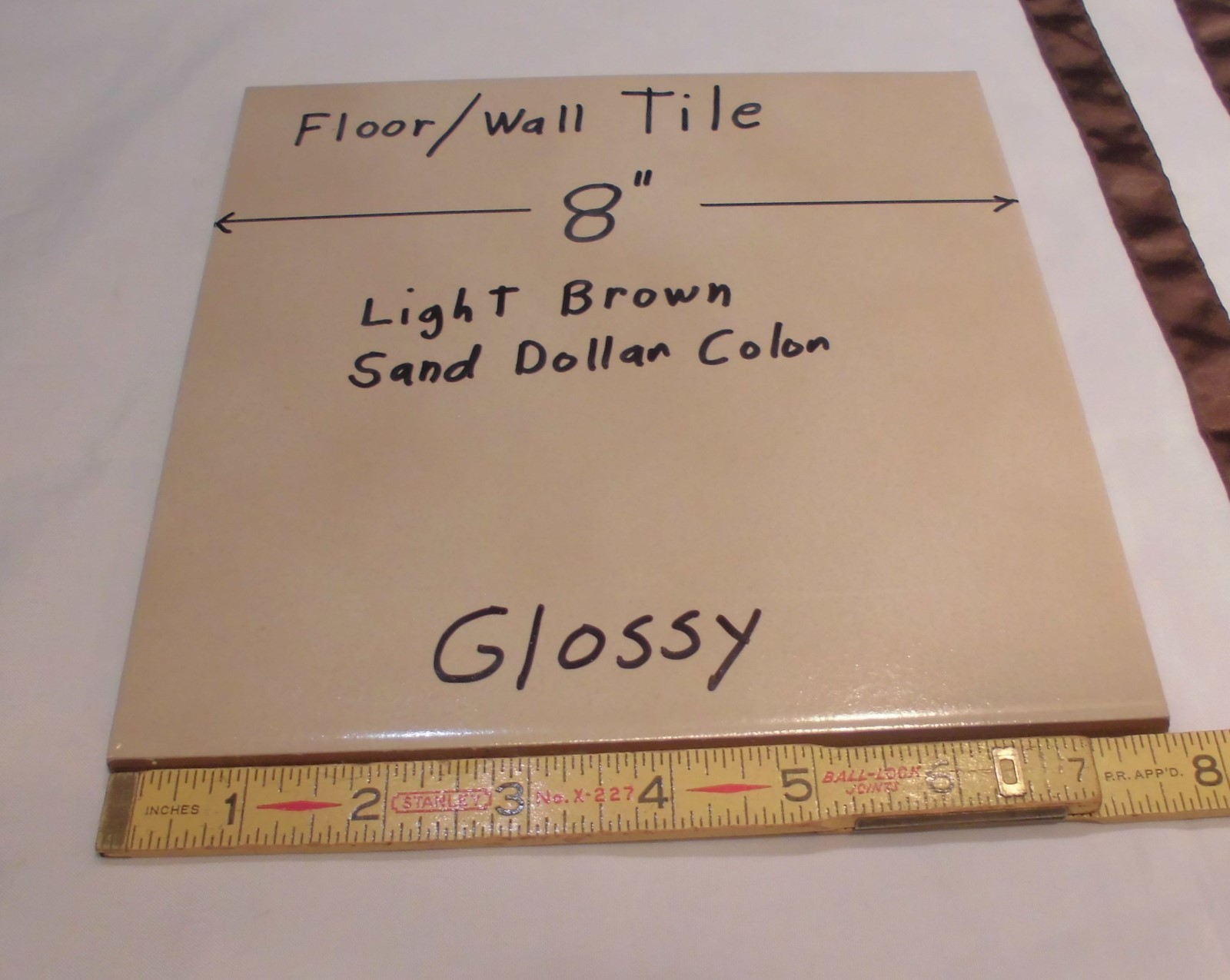 1 pc. *Light Brown* Ceramic / Porcelain Floor Tile 8″ X 8″ Smooth Glossy Finish