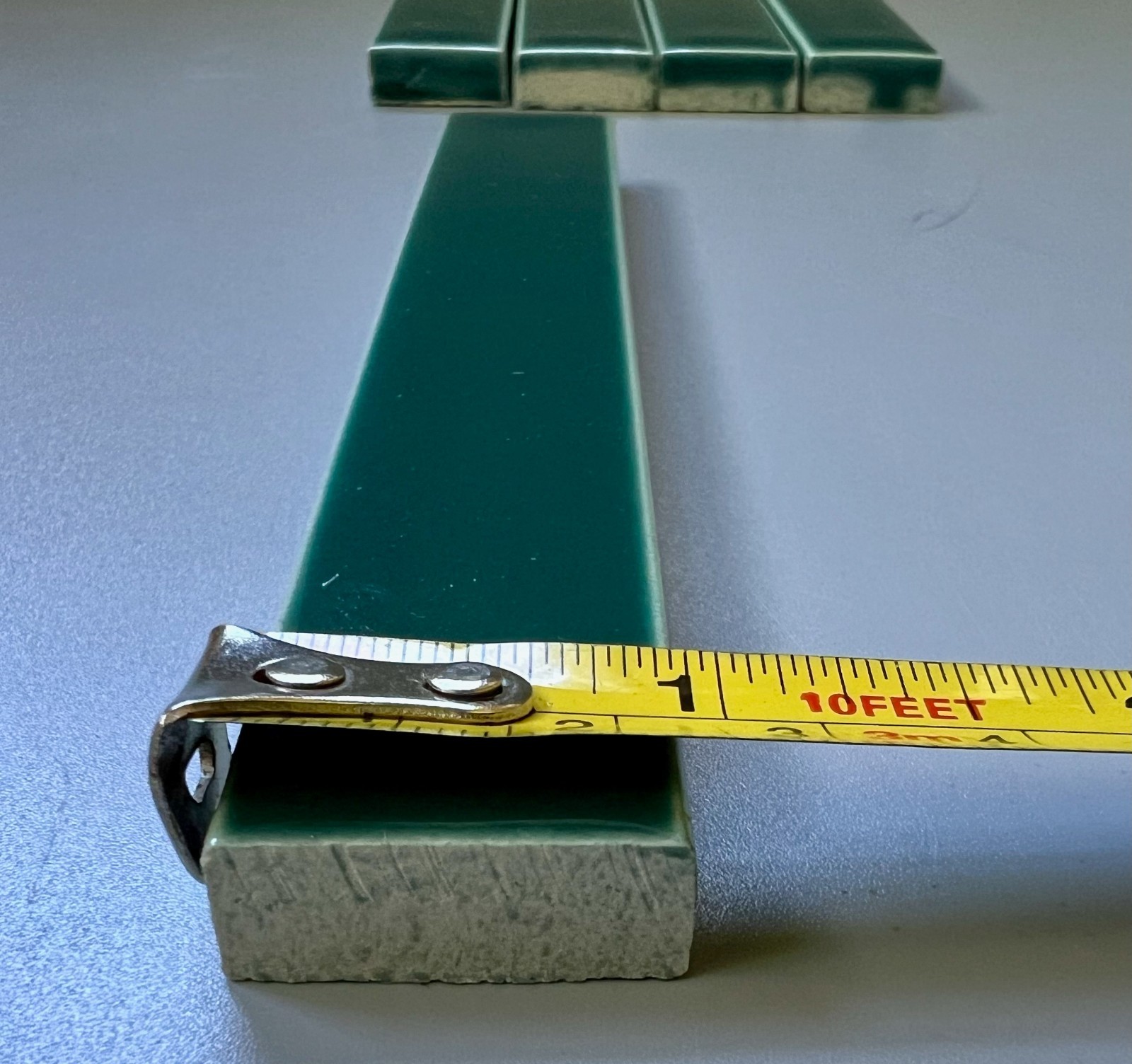 (5) Vtg Pratt Larson Green Gloss Ceramic Art Tiles 1×6 Bullnose Border Trim Lot