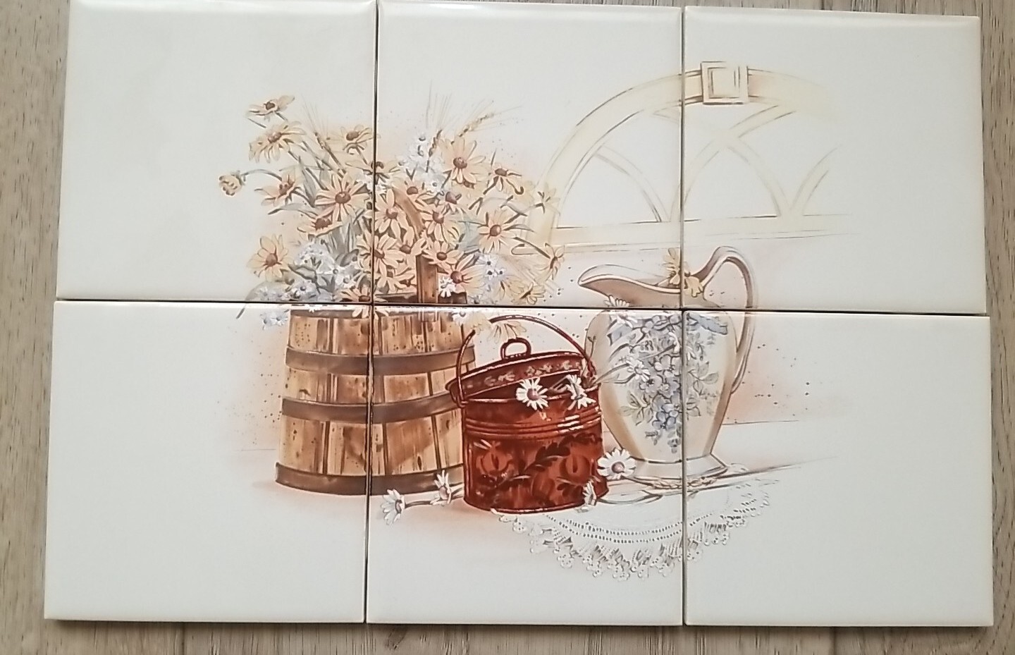Ceramic Tile Mural Country 6 pc on 4 1/4″ Almond Color Tile