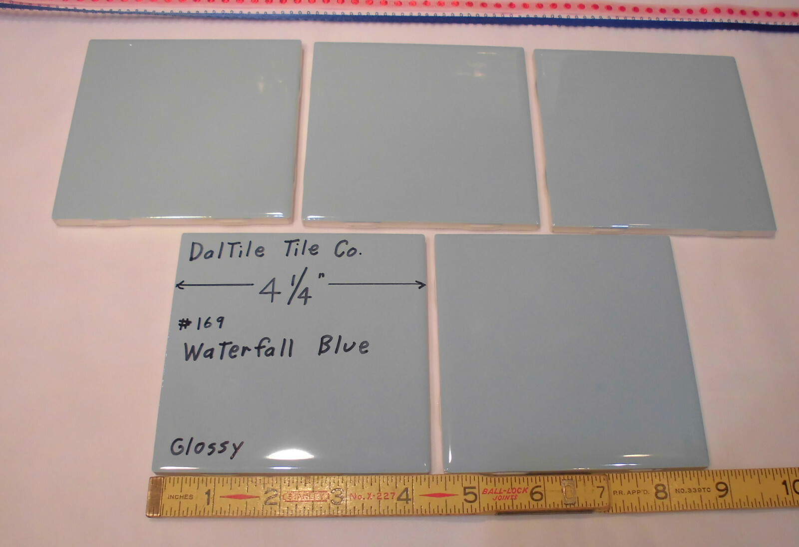 5 pcs. Waterfall Blue: 4-1/4″ Glossy Ceramic Tile by Daltile, Light Blue, NEW
