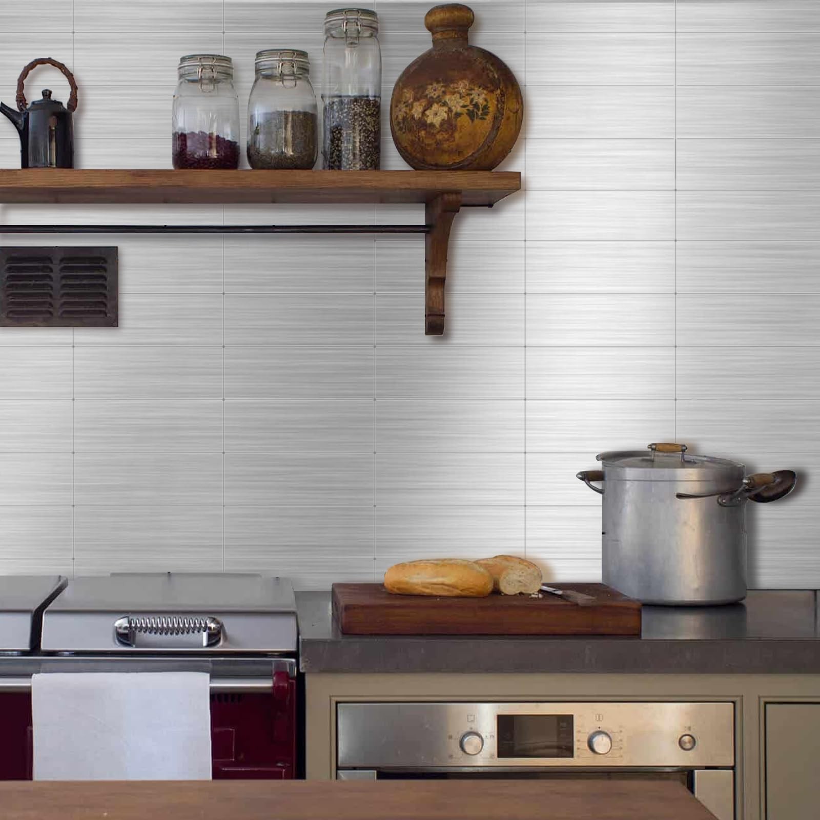 30-Pack of 12 x 4″ Brushed Aluminum Peel-and-Stick Tile | Backsplash Panels, …