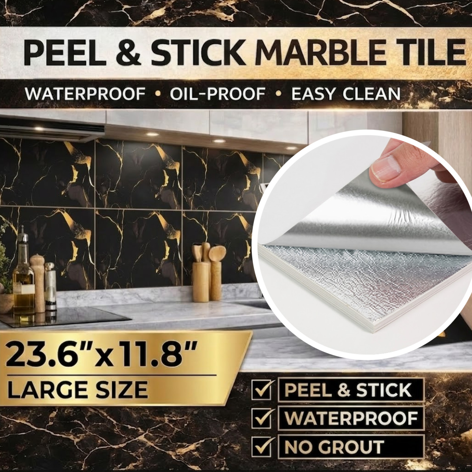 20/40pcs Marble Wall Tiles PVC Waterproof Self-Adhesive 12*24in Wall Panel