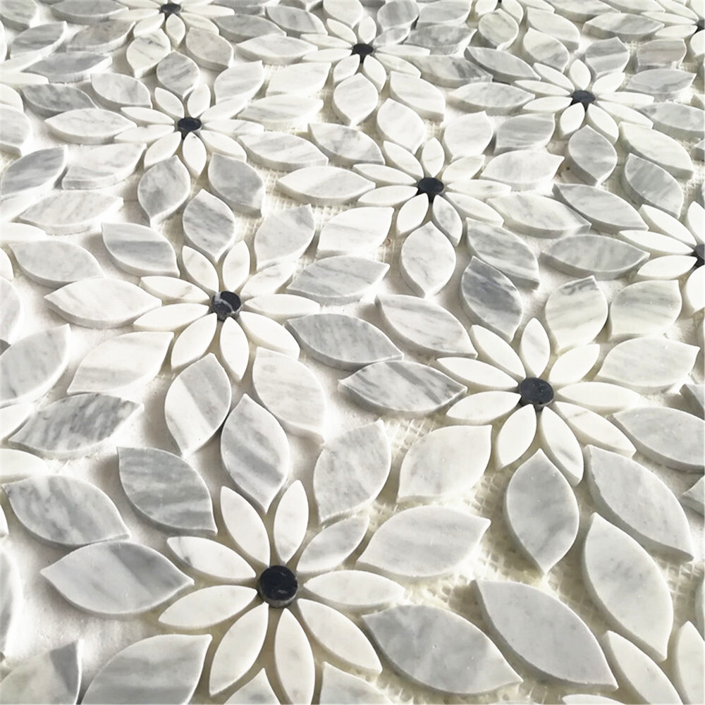 C9H7XH Wildflower Carrara Marble Rain Flower Mosaic Tile Bardiglio Honed