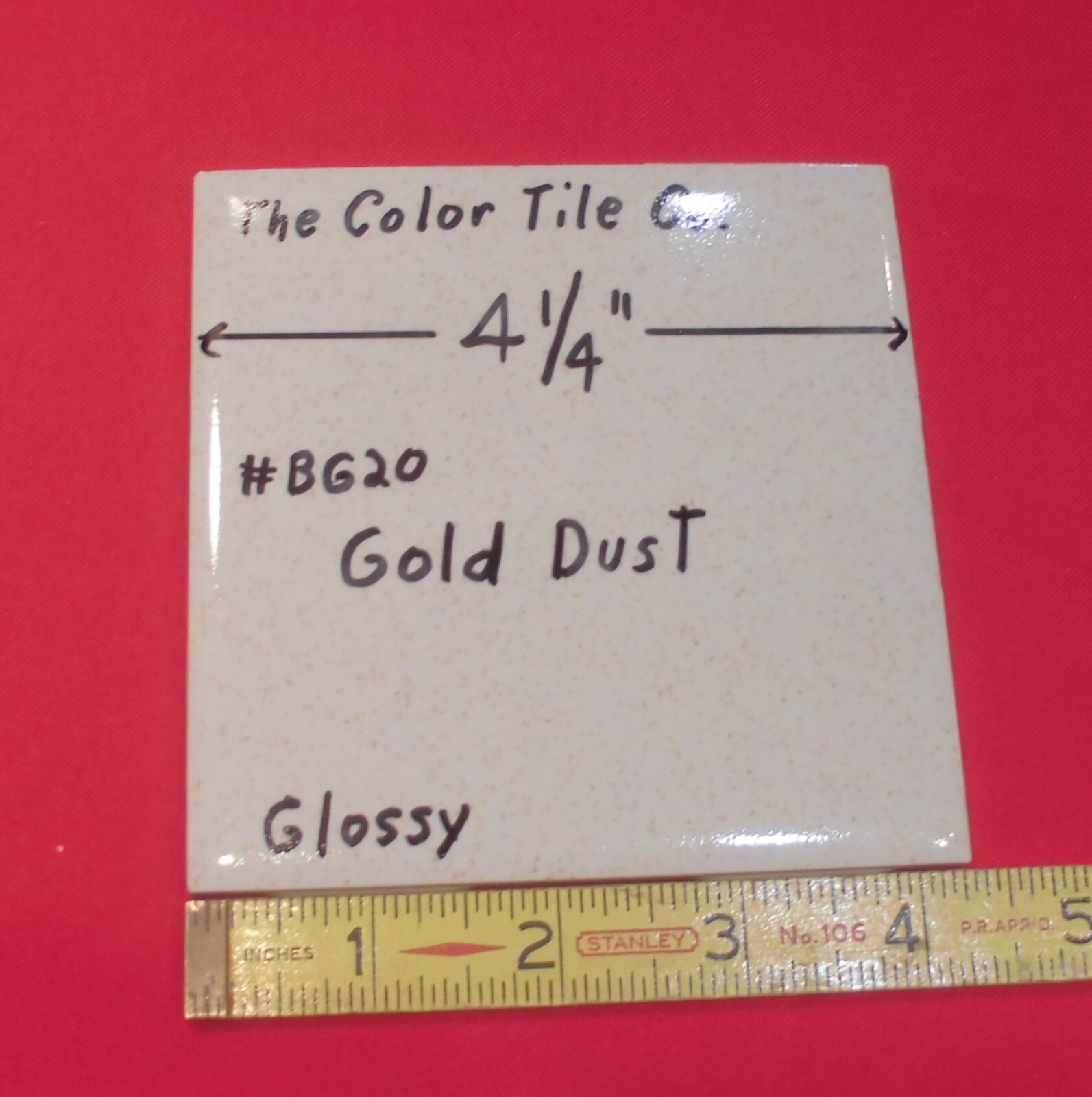 1 pc. Gold Dust: by Color Tile Co. 4-1/4″ Glossy Ceramic Tile: Made 1970’s-90’s