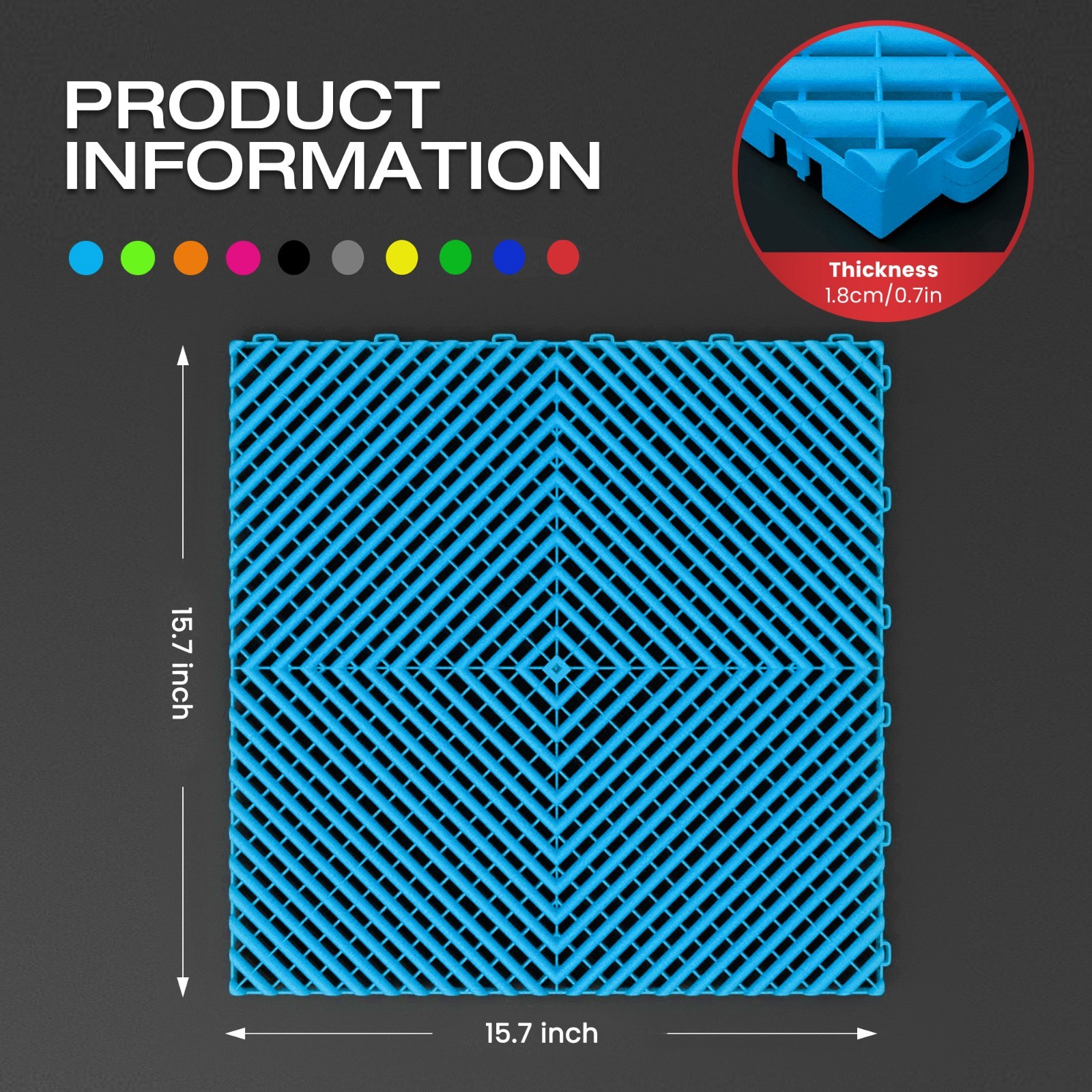 15.7” x 15.7” Interlocking Garage Floor Tiles 25/50Pcs Vented Water Drainage