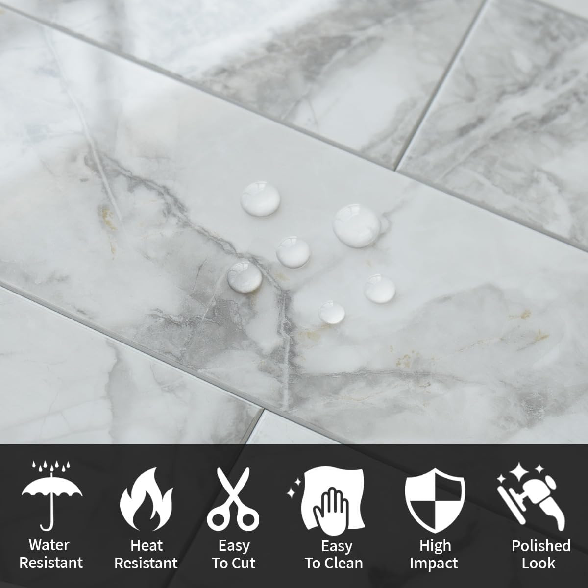 40-Piece Polished White Marble Peel and Stick Backsplash Wall Tiles, 3″