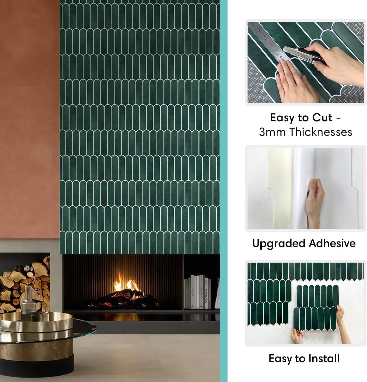 Commomy Decor Faux Tile Matte Peel Backsplash Forest Green 10 Sheets 11.8″x11.8″