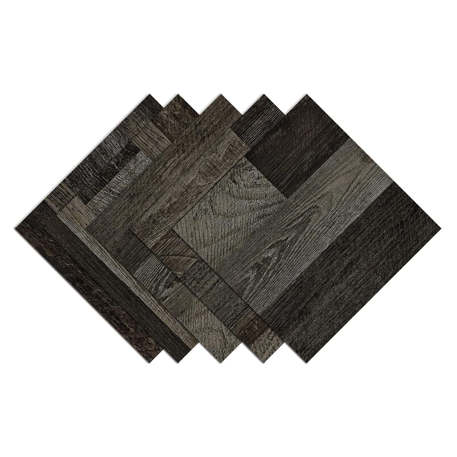 Wallercity Dark Brown Peel and Stick Floor Tile Vinyl Flooring Wood Grain Panels