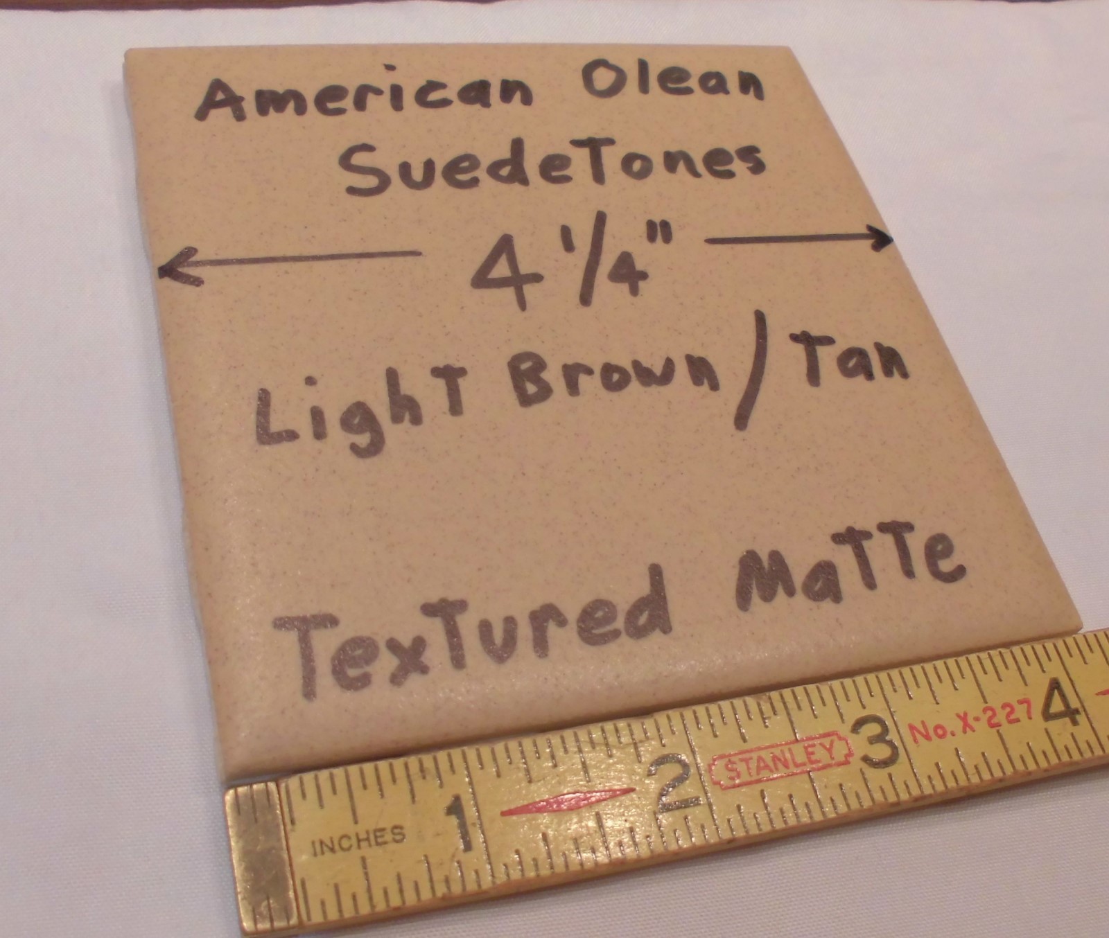1 pc. *Light Brown* Ceramic Tiles *Suedetones* by American Olean Co. 4-1/4″ NOS