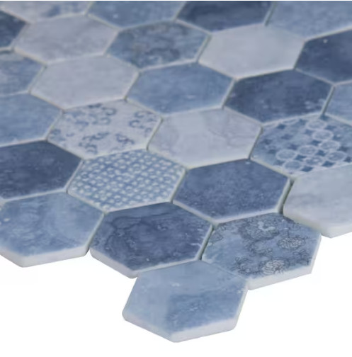 MSI Vista Azul Hexagon 11 in. x 13 in. x 6 mm Patterned Glass Mosaic 0.98 sqft