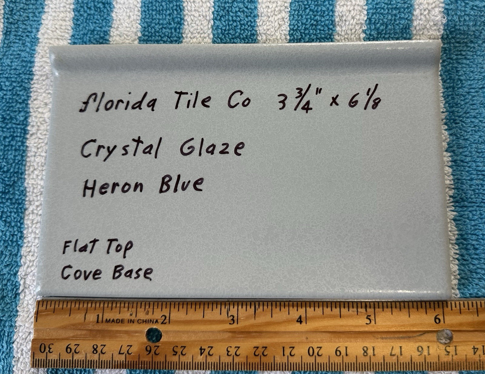 1 pc. Light Blue: 3-3/4″ X 6-1/8″ Ceramic Cove Base Tile, florida Co. Flat Top