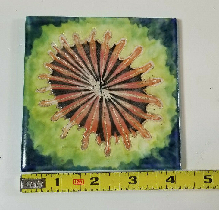 Hand Painted Ceramic Tiles Trivets Sea Shells Sea Life Set of Five Sumer Studio
