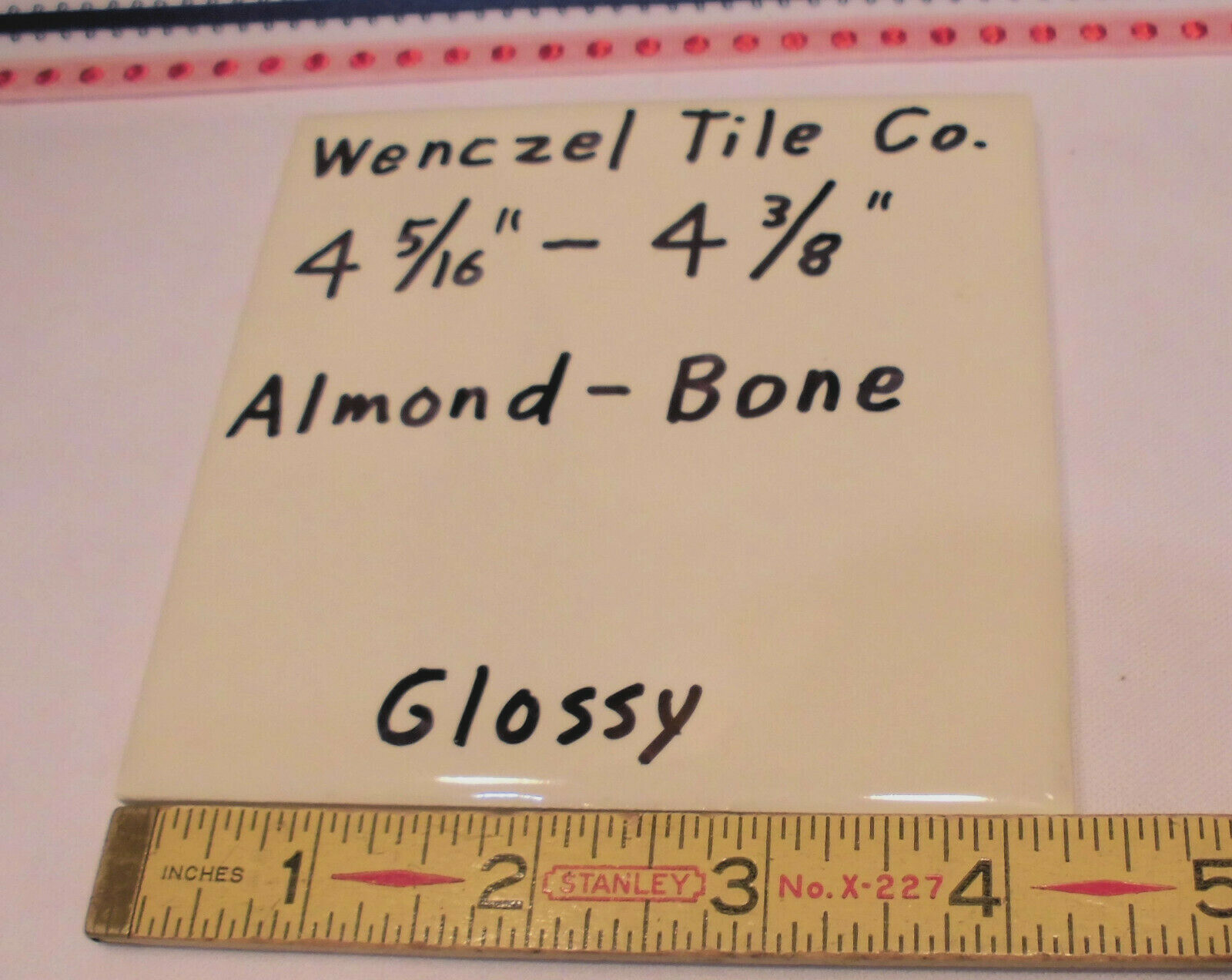 1 pc. *Almond – Bone* Glossy Ceramic Tile by Wenczel Tile Co. 4-5/16″- 4-3/8″
