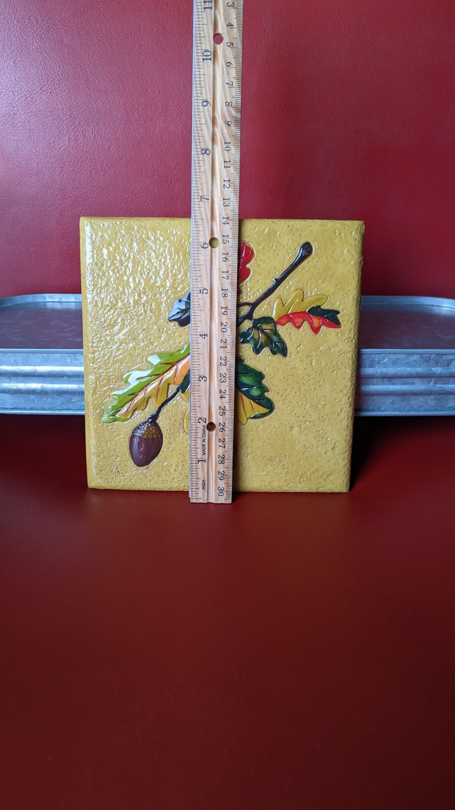 6 ½” Yellow 3D Colorful Fall LEAVES Branch Acorn Art Resin Accent TILE Trivet