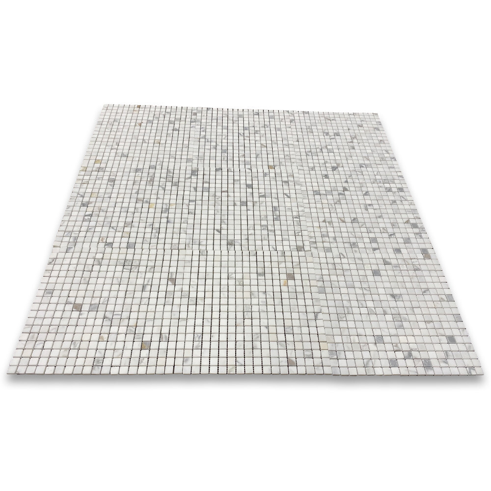 L22XH 5/8×5/8 Square Statuary Statuario White Marble Grid Mosaic Tile Honed