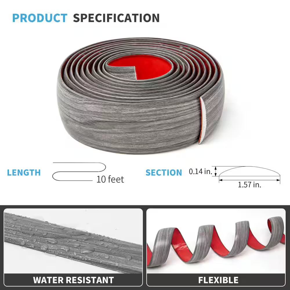 Gray 1.57 in. x 120 in. Self Adhesive Vinyl Transition Strip for Joining Floor