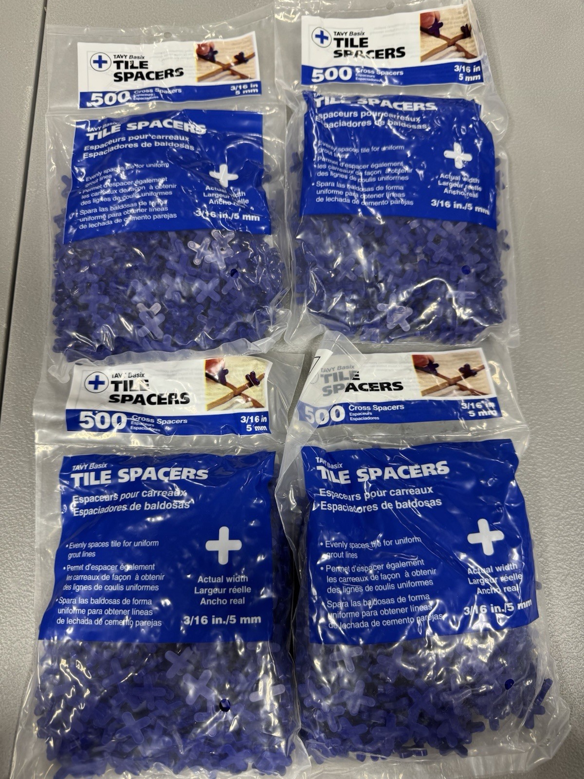 4 PACK of 500 Cross Plastic Tile Spacer TAVY Basix 3/16″ 5mm 2,000 TOTAL